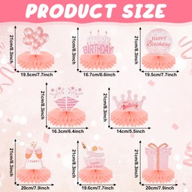 Yalikop 8 Pieces Happy Birthday Party Decorations Birthday Honeycomb Centerpieces for Table birthday table decorations Pink Rose Gold Birthday Party Favors Supplies for Women Girls