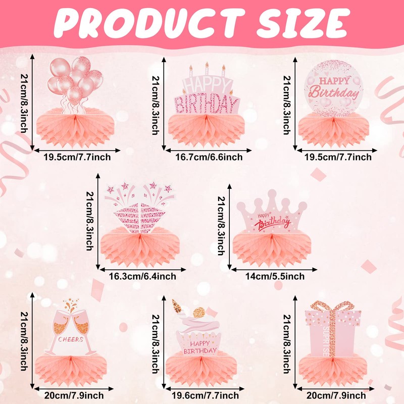 Yalikop 8 Pieces Happy Birthday Party Decorations Birthday Honeycomb Centerpieces