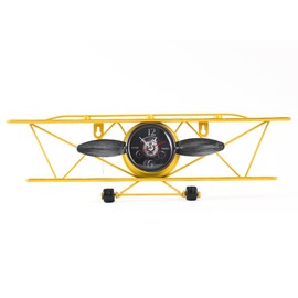 Retro Style New Simple Airplane Clock Wall Hanging Wrought Iron Head Hanging Clock Watch Creative Hanging Ornament Wall Decoration (Yellow)