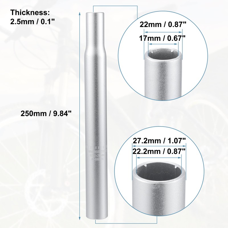 X AUTOHAUX 27.2x250mm Bicycle Seat Post Seat Tube with Scale