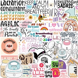 50Pcs Brest Feeding Stickers Nursing Decorative Vinyl Sticker Decals Laptop Water Bottle Phone Skateboard Nursing Stickers Decals for Women Ladies Girls (Brest Feeding)
