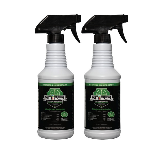 SNiPER Hospital Disinfectant, Odor Eliminator & All-Purpose Cleaner, 16 Ounce Spray, 2-Pack