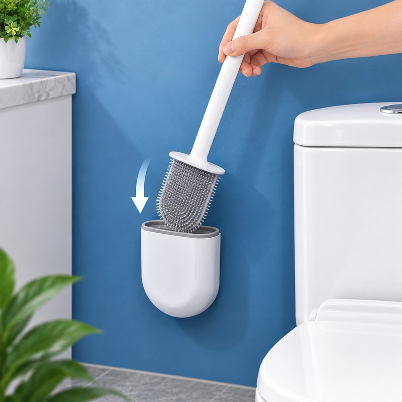 Long Handle Toilet Brush for Bathroom Cleaning – Wall-Hanging Silicone