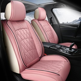 otoez Car Seat Covers Full Set, 5 Seats Faux Leatherette Automotive Seat Covers Protector Universal Fit for Most Sedan SUV Truck Waterproof Vehicle Cushion Cover (Pink, No Pillows)