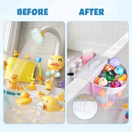 Rbleote Bath Toy Storage, Bath Toy Storage, with Storage Bag, Suitable for Bathroom, Living Room, Children's Room (White)