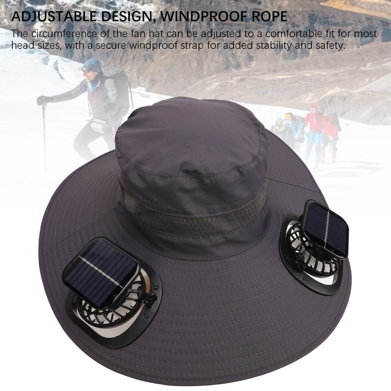Solar Fan Hat Large Brim Quick Dry Breathable 3 Speeds