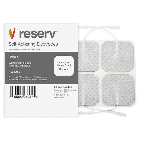 reserv 2" x 2" Premium Re-Usable Self Adhesive Electrode Pads for TENS/EMS Unit, Fabric Backed Pads with Premium Gel (White Cloth and Latex Free) (1/2 Pack (20 electrodes))