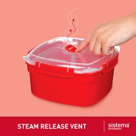 Sistema Microwave Food Steamer with Removable Steamer Basket | Large 3.2 L | Red/Clear