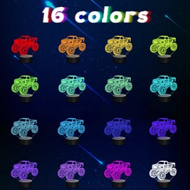 CoolGift Mart Monster Trucks Night Light for Boys, 3D LED Optical Illusion Lamp with Remote Control and Timer, Perfect Christmas and Birthday Gift Idea for Boys, Kids, and Teens