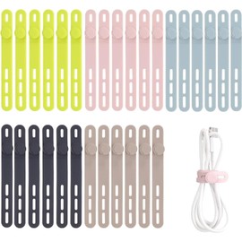 30 PCS Organizador de Cables Ajustable, Bridas de Silicona Reutilizables y Ajustables, Elástico Multiusos para Agrupar Cable de Auriculares, Cargador, Electrónica en el Hogar u Oficina (Colorido)