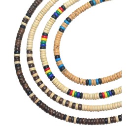 Native Treasure 14" inch Mens and Womens Tropical Summer Beach Surfer Necklaces From the Philippines, Mixed Brown and Color Fast Coconut Beads