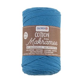 GLOREX 5 1008 38 - Macrame Cotton 2 mm, 250 g, Neon Blue, Length 225 m, Triple Twist Cotton Yarn, 100% Cotton, for Crocheting, Knitting, Knotting and Designing