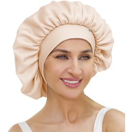 ATNKE Silk Bonnet for Sleeping Women Soft Double Layer Satin Lined Silk Hair Wrap Night Sleep Cap with Elastic Band for Long Jumbo Curly Braids Natural Hair/Lotus Pink