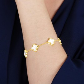 SHINYY Four Leaf Clover Bracelet for Women 18K Gold Plated Lucky 4 Leaf Link Bracelet Jewelry Gift for Her (White Gold)