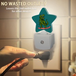Dinosaur Green Night Light Plug-in Dusk to Dawn Smart Sensor White Led Nightlight for Bedroom Bathroom Kitchen Hallway Stairs Energy Efficient Decor Desk Lamp
