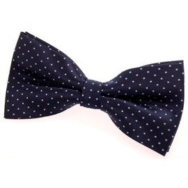 Retreez Men Pin Dots Woven Microfiber Pre-tied Bow Tie (5") - Navy Blue with Light Blue Pin Dots