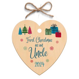 Second Ave First Christmas as an Uncle Wooden Hanging Heart Christmas Xmas Tree Decoration Bauble