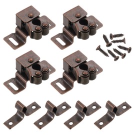 sourcing map 4Pcs Cabinet Latch Double Roller Catches, Lock Stop Catch Clamp Cabinet Closer Magnetic Closure Hardware for Cabinet Kitchen Closet Door, Red Bronze
