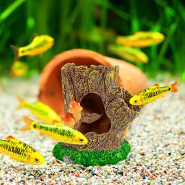 TB TIBAG Fish Tank Decorations Aquarium Decor - Small Fish Cave Aquarium Accessories Stump House Hideout, Resin Fish Tank Cave Betta Goldfish Hideout