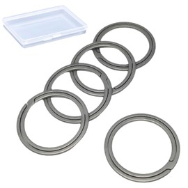 TAKES Titanium Keyring, Double Ring, Keychain, Keychain, Lightweight, Slim, Pack of 5, Durable, Brushed with Case, 5 x Medium Round