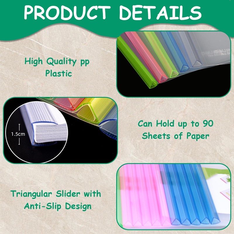15 Pieces Binding Bars Slide Grip, A4 Slide Binders File