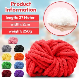 Thick Wool Thread Yarn, Red, Bulky Arm Knitting Wool Knitting, Chunky Knit Wool Yarn for Crochet for Blanket, Pet Nest, Blanket, Decorative Cushion