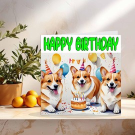 Corgi Birthday Card - Dog Bday Card 145 x 145mm