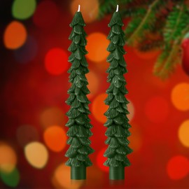 MTLEE 2 Pcs Green Christmas Tree Shaped Taper Candles Unscented Tree Candle Decorative 10 Inch Christmas Tree Candles Aesthetic Christmas Relaxation Candles Gift for Centerpiece Decorations