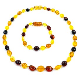 Natural Baltic Amber Necklace and Bracelet - Gift Set - Amber Necklace 33cm Amber Bracelet 14cm (Mix)