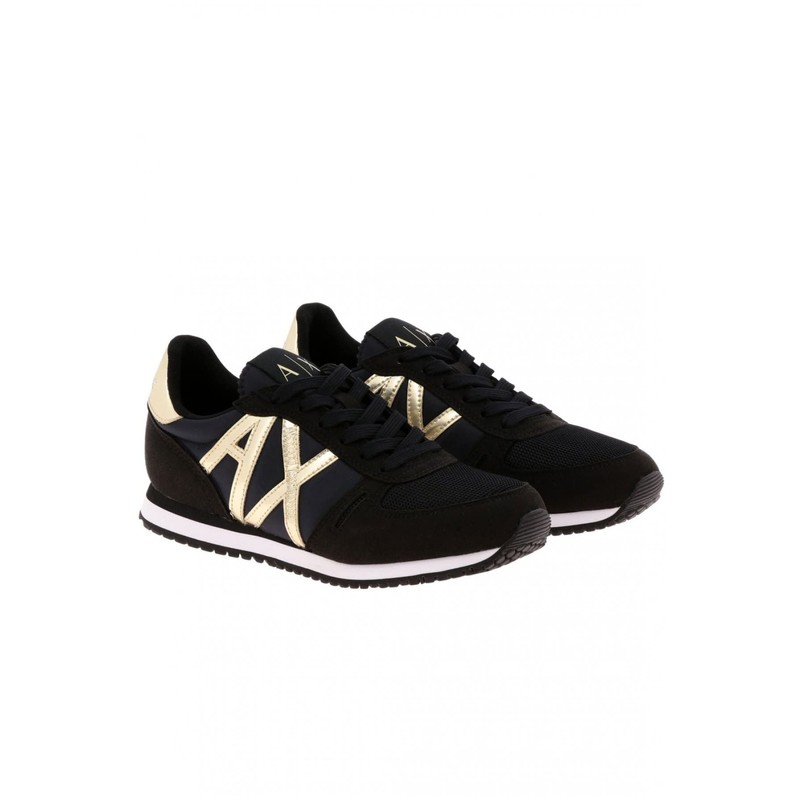 Armani Exchange Women's Rio Side Logo Trainers, Black Lt Gold.