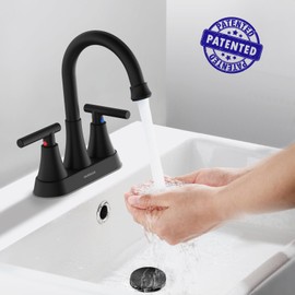 Bathroom Faucets for Sink 3 Hole, Hurran 4 inch Matte Black Bathroom Sink Faucet with Pop-up Drain and 2 Supply Hoses, Stainless Steel Lead-Free Centerset Faucet for Vanity RV, 2 Pack