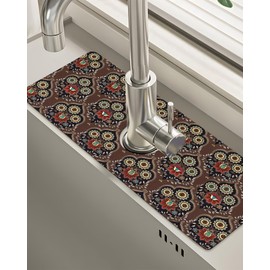 Patterned Sink Faucet Mat Kitchen Splash Guard Super Absorbent Drying Mat, Non-Slip Drain Pad for Kitchen Counter or Bathroom-15x5.5in
