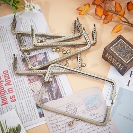 PH PandaHall Clasp Clasp 5.9 inches (15 cm), Square Type, Insert Type, Wallet, Frame, Metal Fittings, Corrugated Base, Sewing, Purse Hardware, Antique Gold, Set of 6, Craft Materials, DIY Handmade