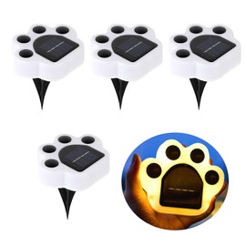 4Pack Solar Dog Paw Print Light,Waterproof Solar Ground Lights Garden Lawn Landscape Path Lights,Footprint Animal Yard Ground Lights Cat Bear Paws for Flowerbed,Lawn Decor (Dog Paw-Warm White)