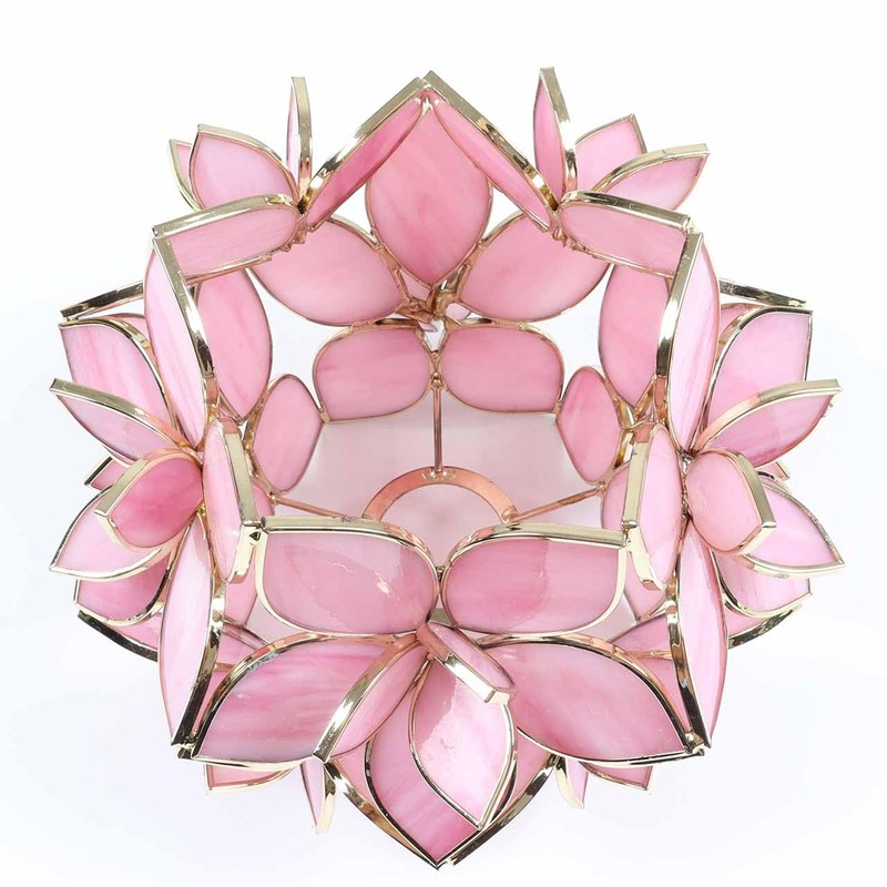 Bieye S10833 Tiffany Style Stained Glass Flower Petal Lampshade (Pink,