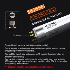 IHYCTV T5 12 Inch LED F8T5WW LED Replacement F8T5 5 Watts 685 Lumens Warm White 3000K G5 Fluorescent Under Cabinet Light Bulb Direct Replacement Without Rewiring, Pack of 5