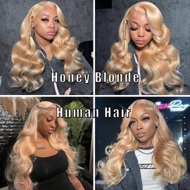 DoraBeauty #27 Honey Blonde Lace Frontal 100% Unprecessed Brazilian Virgan Human Hair Body Wave 13×4 inches Frontal Ear to Ear Free Part Pre Plucked Natural Hairline with Baby Hair 16 inches