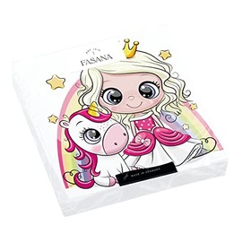20 Napkins Princess and Unicorn in Cartoon Style | Children | Birthday | Girls | Animals | Table Decoration | Decoupage | Decoupage | Decoupage | Decoupage | 33 x 33