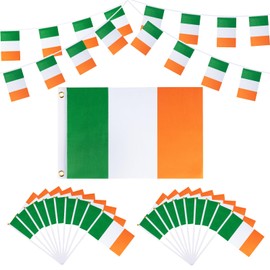 51 Pcs Irish Flags for St. Patrick's Day Party Decorations, Include Double Sided Irish Flag 5ft x 3ft, 20Pcs Hand Held Ireland Small Flags and 30Pcs Irish Flag Bunting