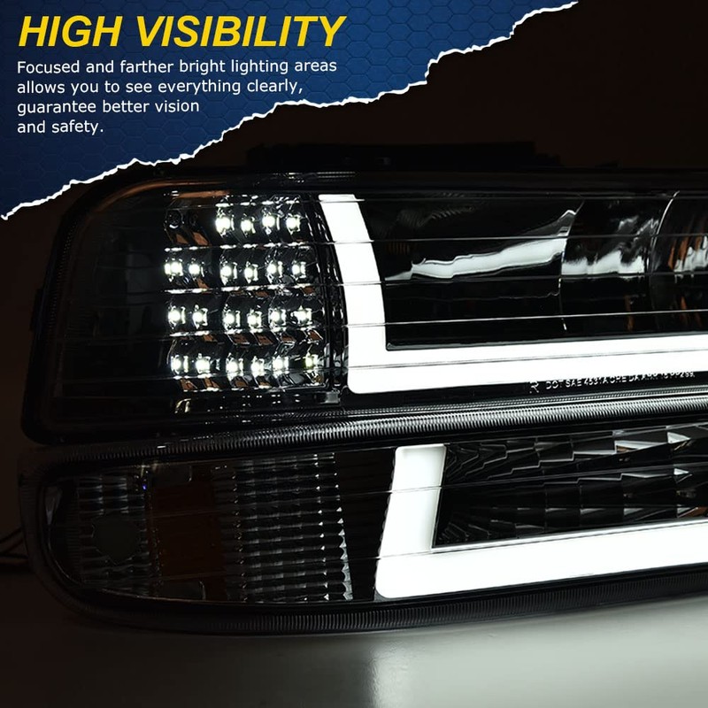 G-PLUS LED DRL Headlights Compatible with 1999-2002 Chevy Silverado/2001-2002 Silverado