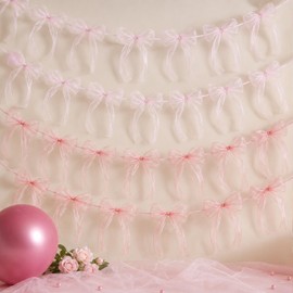 4 Pcs Pink Bow Garland Banner Pre Strung
