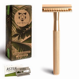 ANYMALE® Safety Razor Gold Edition - Includes 5 Astra Blades - Plastic-free Women's Razor Made of Metal