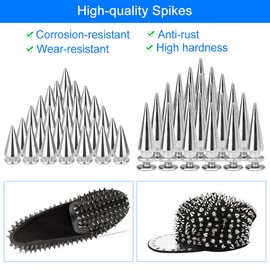 JUNMEIDO Pack of 130 Decorative Rivets Punk Killer Rivets Set for Screwing Rivets Pointed Metallic Pointed Rivets Stainless Steel Decorative Rivets Metal Screw Rivets for Clothing Point, Leather,