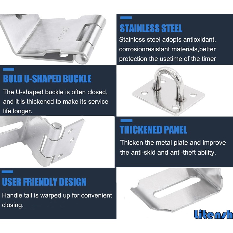 Litensh 90° Right Angle Stainless Steel Door Locks with Padlock,
