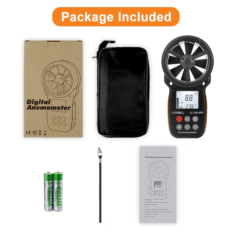 LYCEBELL LC-100-APP Digital Anemometer APP Connect with Wireless Bluetooth for