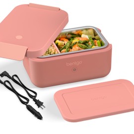 Bentgo Heat - Electric Lunch Box - Portable Food Warmer for Adults, Heated Lunch Box for Work, Travel, School & On the Go, Plug Into Wall or Car, Ideal for Ages 14+, 12V/24V & 120V Cords (Pink Spice)