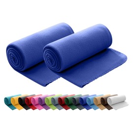 wometo Polar Fleece Blankets, Set of 2, Oeko-Tex, 130 x 160 cm, approx. 400 g, with Anti-Pilling and Overcast Hem, Blue, Dark Blue