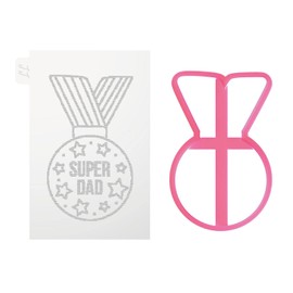 LissieLou Super Dad Medal Cookie Cutter and Embosser Father's Day Icing Stamp Fondant Embosser - Light Pink/Clear