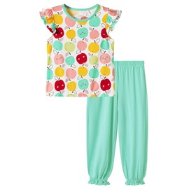 DREAMHALO Toddler Girls Clothes Set Cute Viscose from Bamboo Playwear Sleeveless T-Shirt and Pants Baby Girls Outfits 2-5T, Apple, 2T