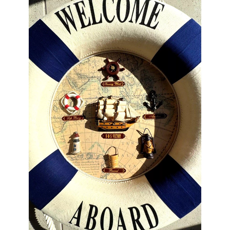 Decor 20" Blue Welcome Aboard Life Preserver/Buoy with Rope +3D